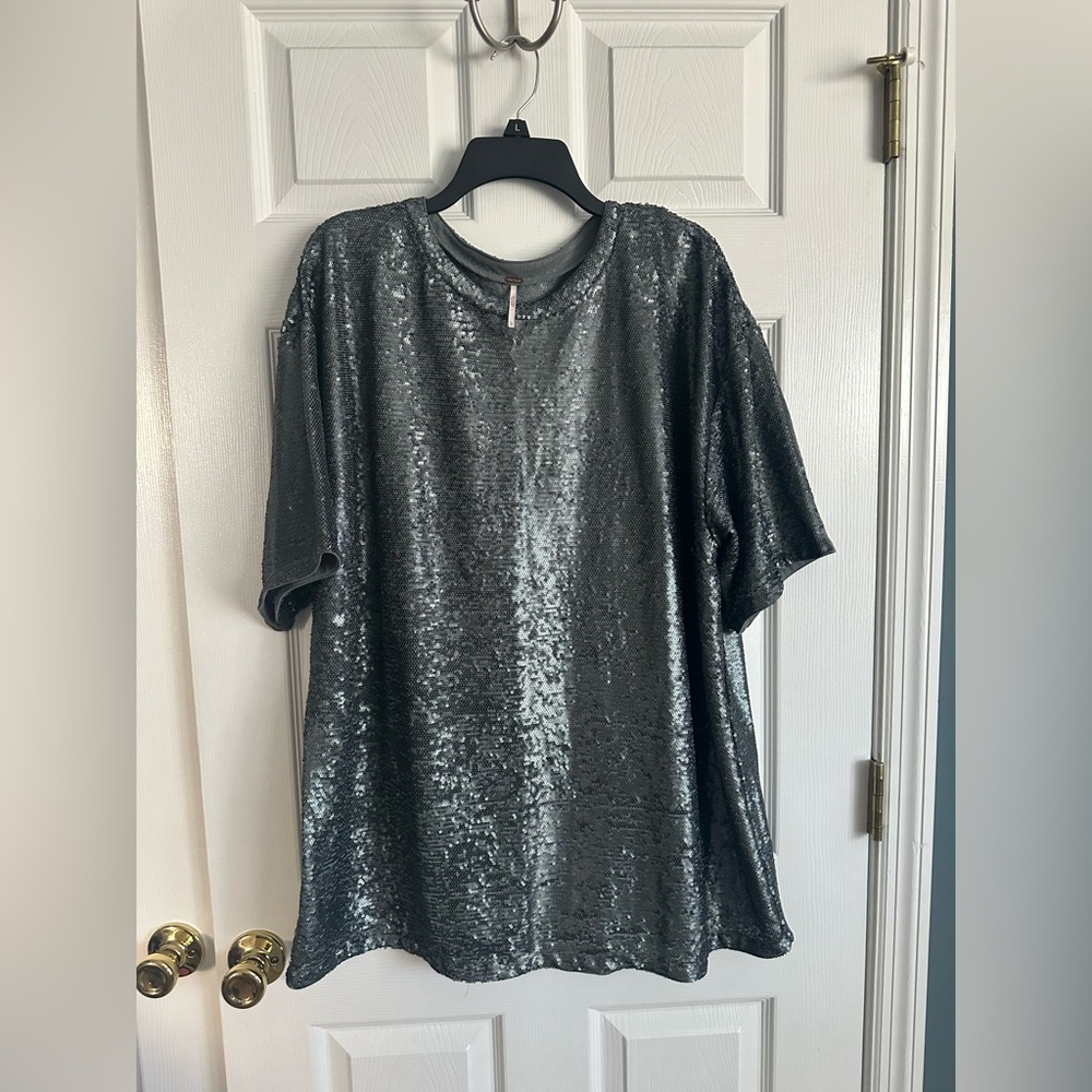 Free People Silver Sequin Top
